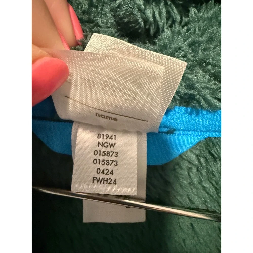 Hanna Andersson Kids Green High Pile Fleece Full Zip Hoodie Jacket Blue Trim 6-7
